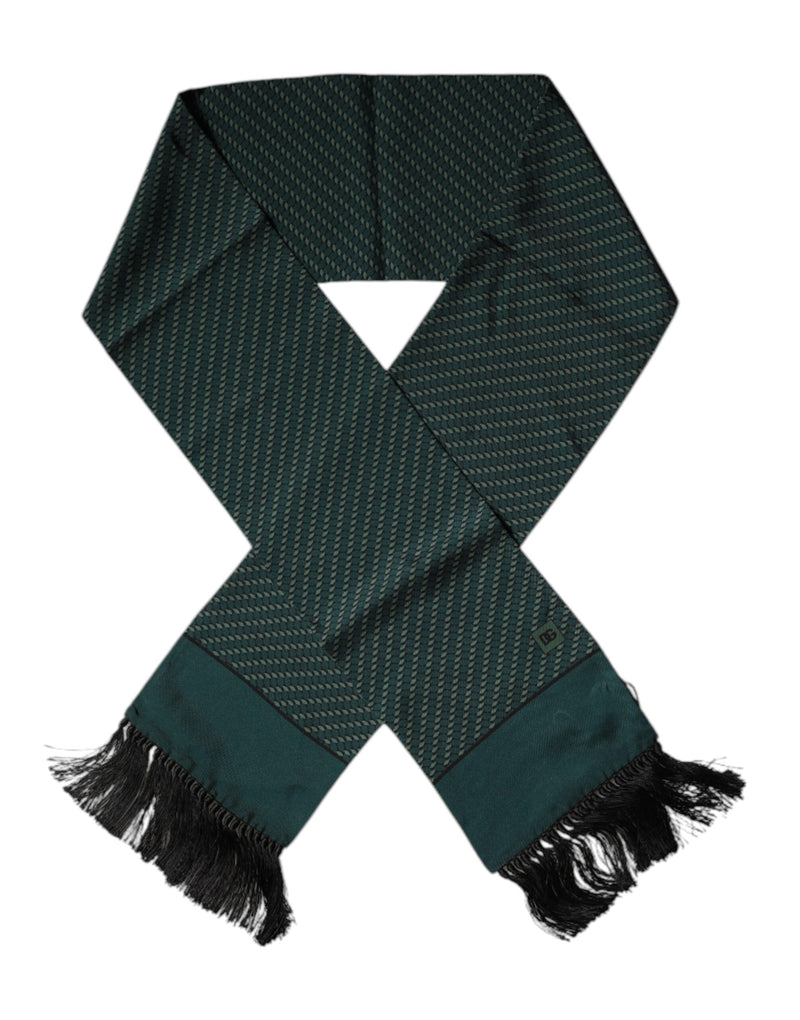 Dark Green Fantasy Fringes Neck Wrap Scarf-Dolce & Gabbana-LabelTerrace.com
