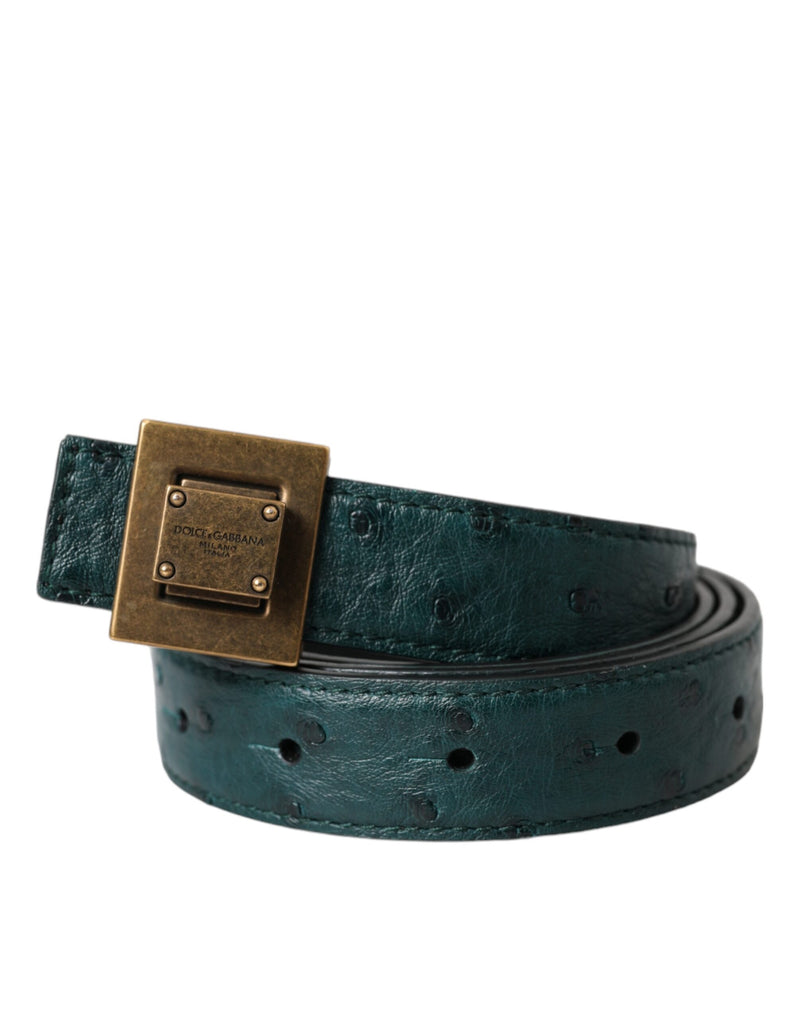 Dark Green Leather Square Metal Buckle Belt-Dolce & Gabbana-LabelTerrace.com