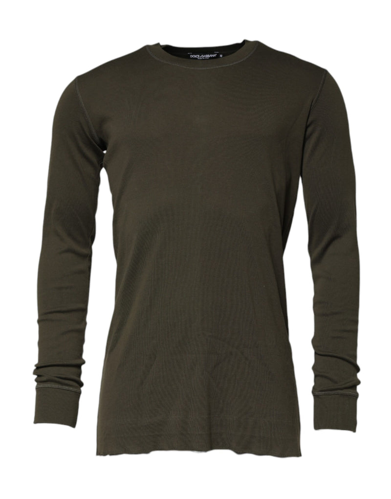 Dark Green Long Sleeves Crew Neck T-shirt-Dolce & Gabbana-LabelTerrace.com
