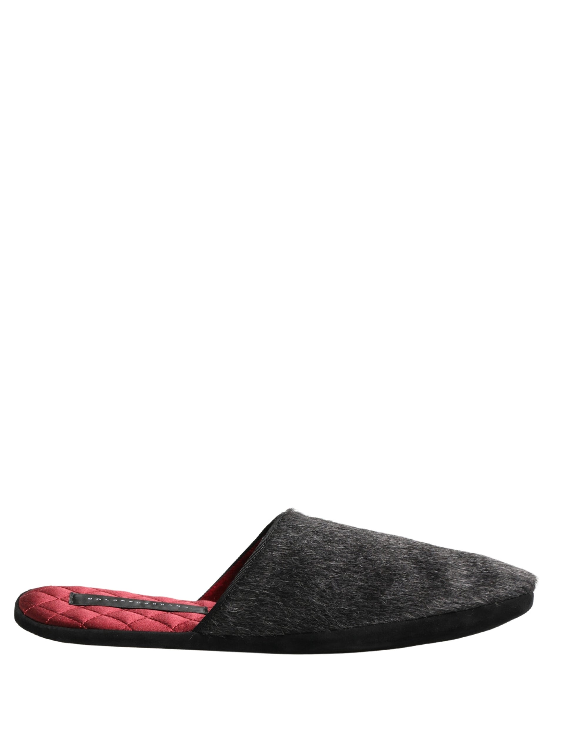 Dark Grey Charcoal Wool Red Slippers Shoes