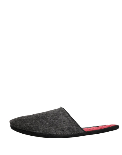 Dark Grey Charcoal Wool Red Slippers Shoes