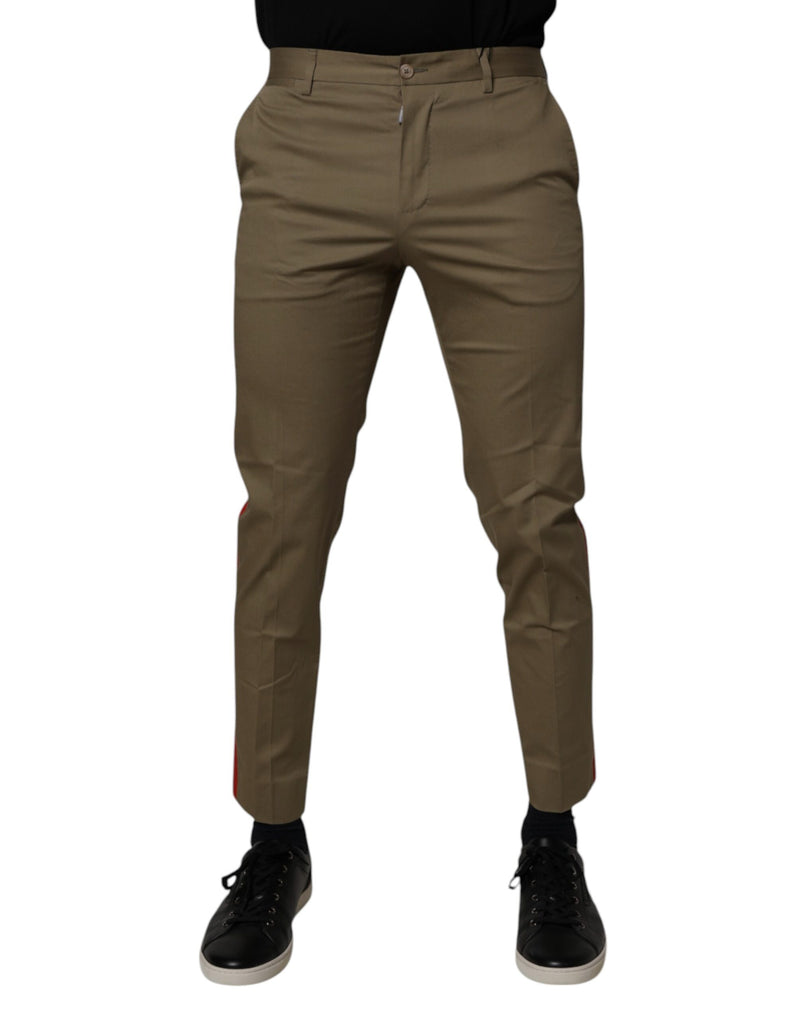 Dark Khaki Cotton Tapered Pants-Dolce & Gabbana-LabelTerrace.com