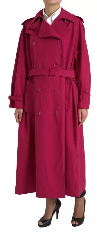 Dark Pink Double Breasted Trench Coat Jacket-Dolce & Gabbana-LabelTerrace.com