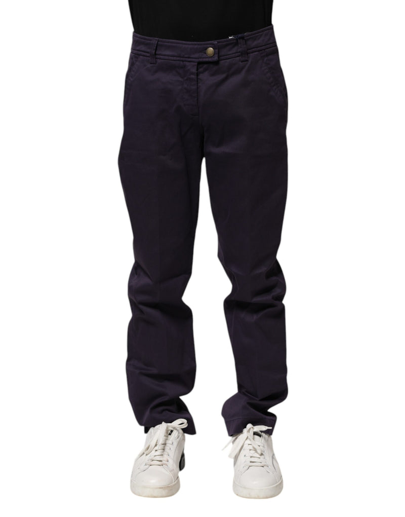 Dark Purple Mid Waist Casual Straight Pants-Incotex-LabelTerrace.com