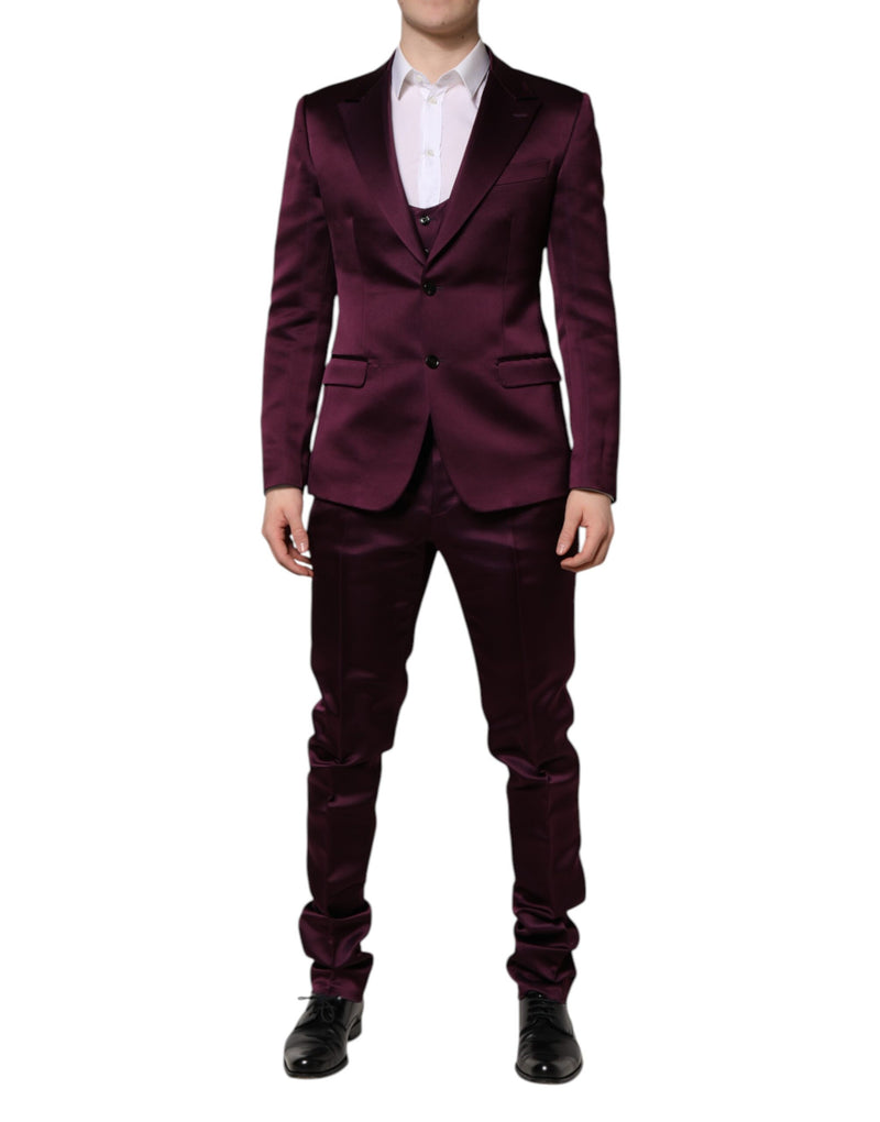Dark Purple Silk 3Piece Single Breasted Suit-Dolce & Gabbana-LabelTerrace.com