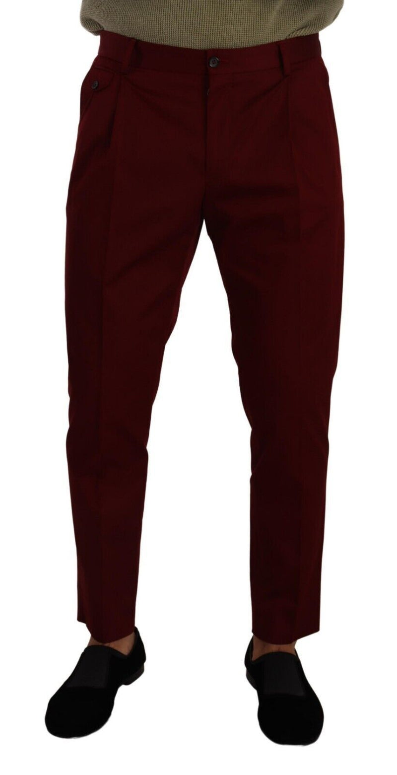 Dark Red Cotton Mens Chinos Trouser Dress Pants-Dolce & Gabbana-LabelTerrace.com