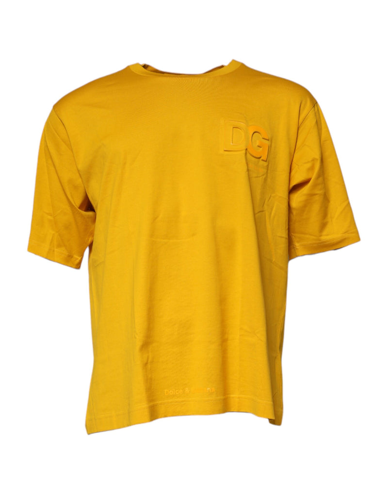 Dark Yellow Logo Cotton Men Crew Neck T-shirt-Dolce & Gabbana-LabelTerrace.com