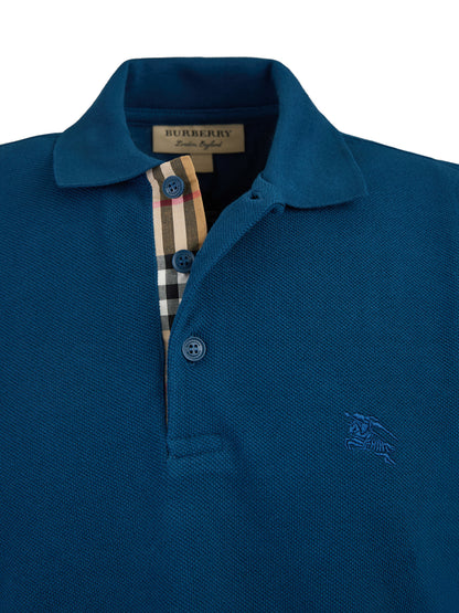 Deep Teal Blue Cotton Collared Polo Shirt