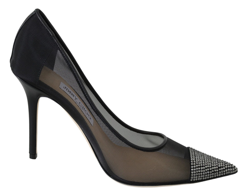 Elegant Black Mesh Crystal Pumps-Jimmy Choo-LabelTerrace.com