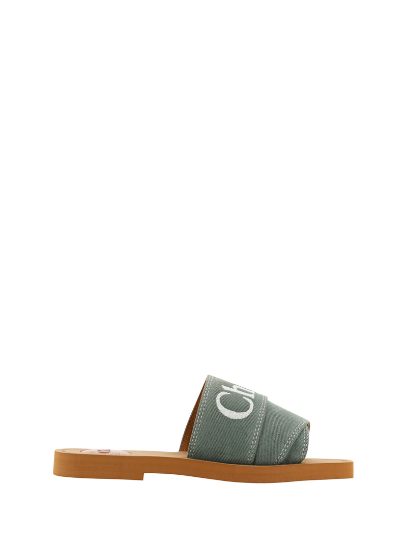 Elegant Forest Green Cotton Slides-Chloé-LabelTerrace.com