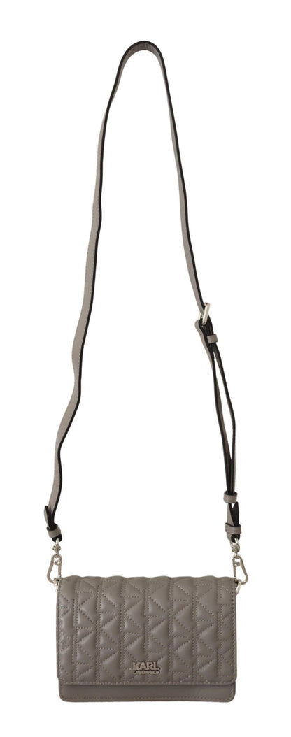 Elegant Grey Leather Crossbody Bag-Karl Lagerfeld-LabelTerrace.com