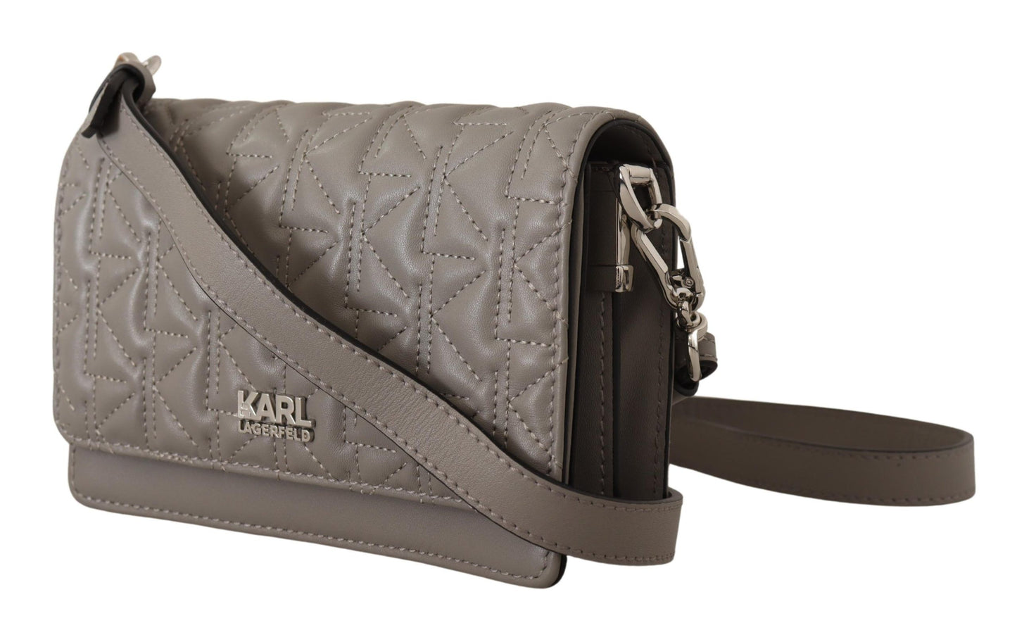 Elegant Grey Leather Crossbody Bag-Karl Lagerfeld-LabelTerrace.com
