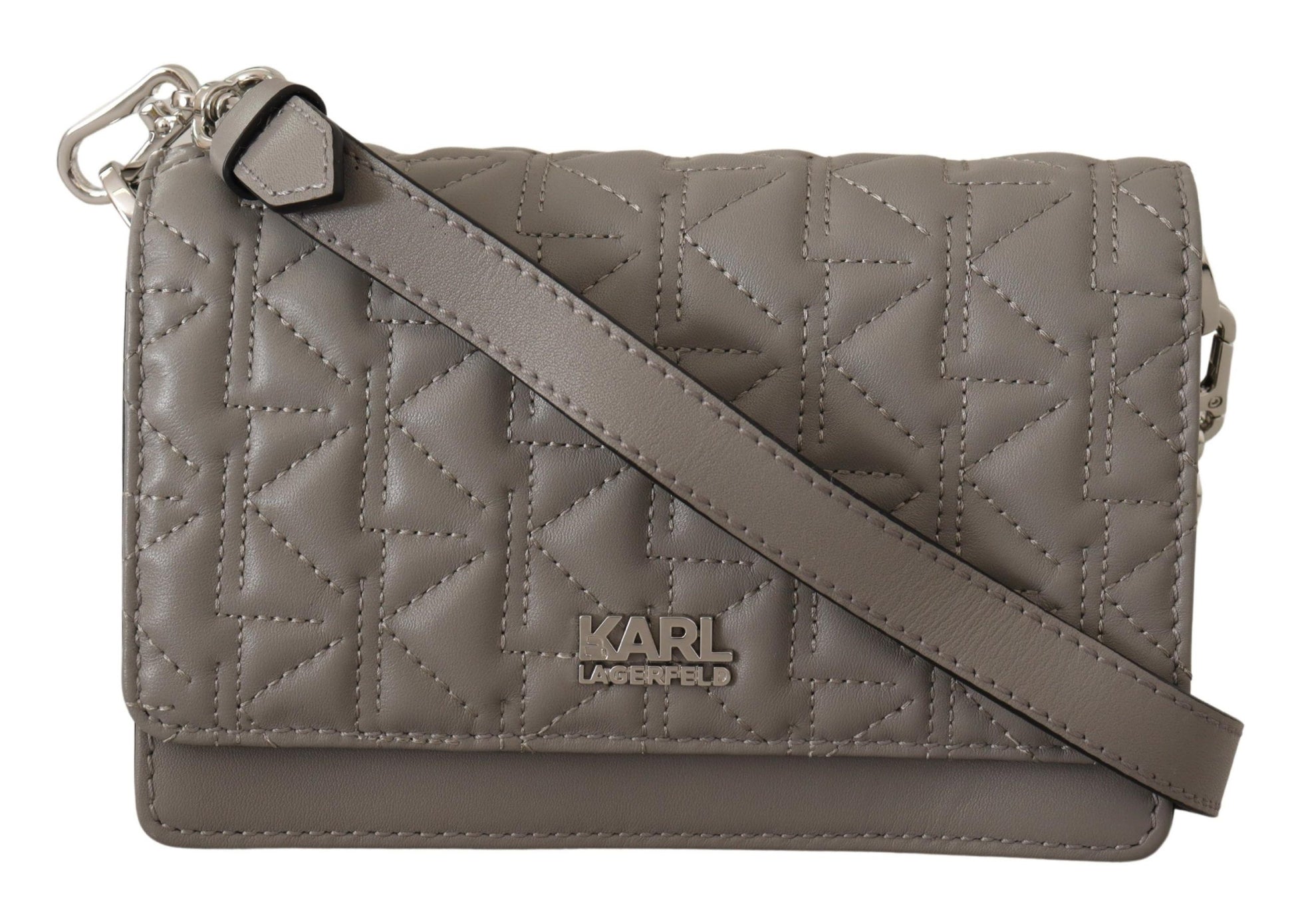 Elegant Grey Leather Crossbody Bag-Karl Lagerfeld-LabelTerrace.com