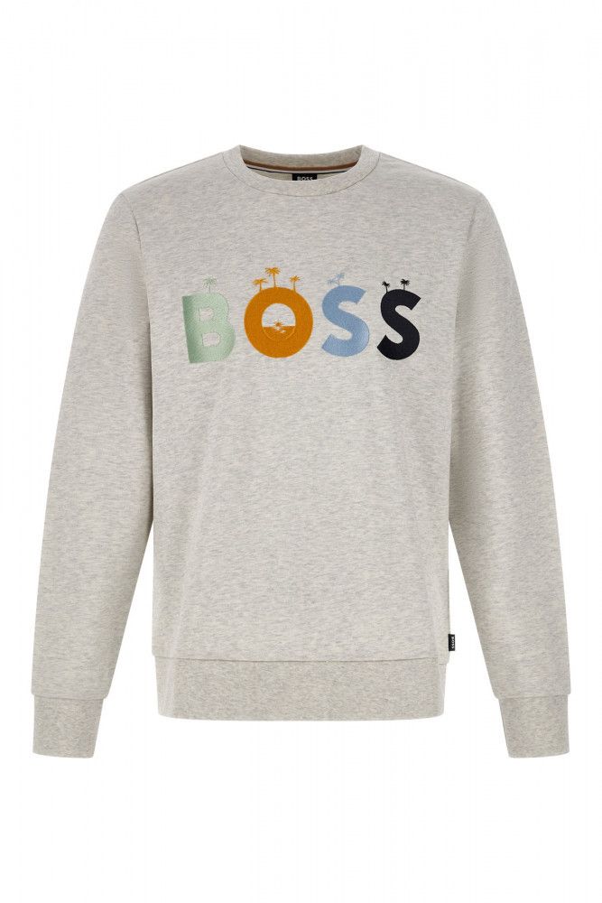Elegant Grey Round Neck Cotton Sweatshirt-Hugo Boss-LabelTerrace.com