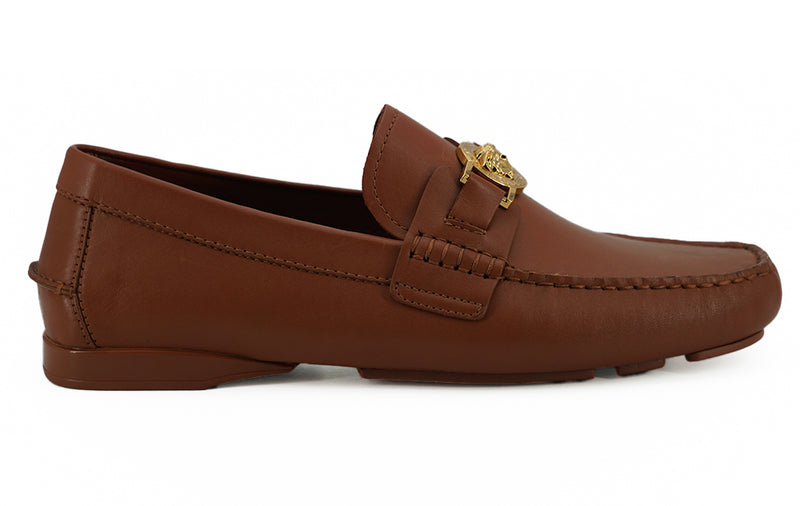 Elegant Medusa-Embossed Leather Loafers-Versace-LabelTerrace.com