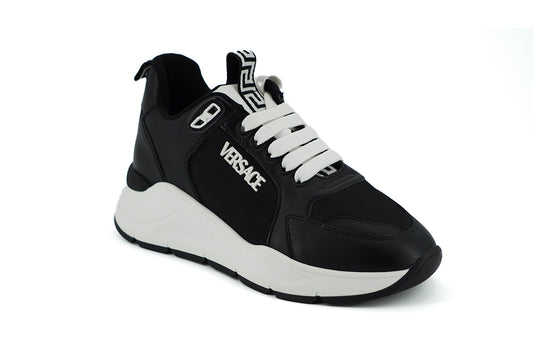 Elegant Monochrome Leather Sneakers-Versace-LabelTerrace.com