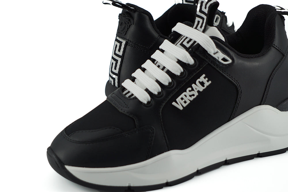 Elegant Monochrome Leather Sneakers-Versace-LabelTerrace.com