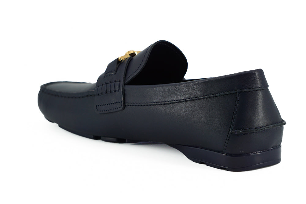 Elegant Navy Blue Calf Leather Loafers-Versace-LabelTerrace.com