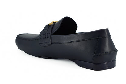 Elegant Navy Blue Calf Leather Loafers-Versace-LabelTerrace.com