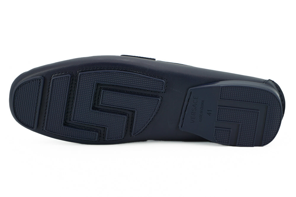 Elegant Navy Blue Calf Leather Loafers-Versace-LabelTerrace.com