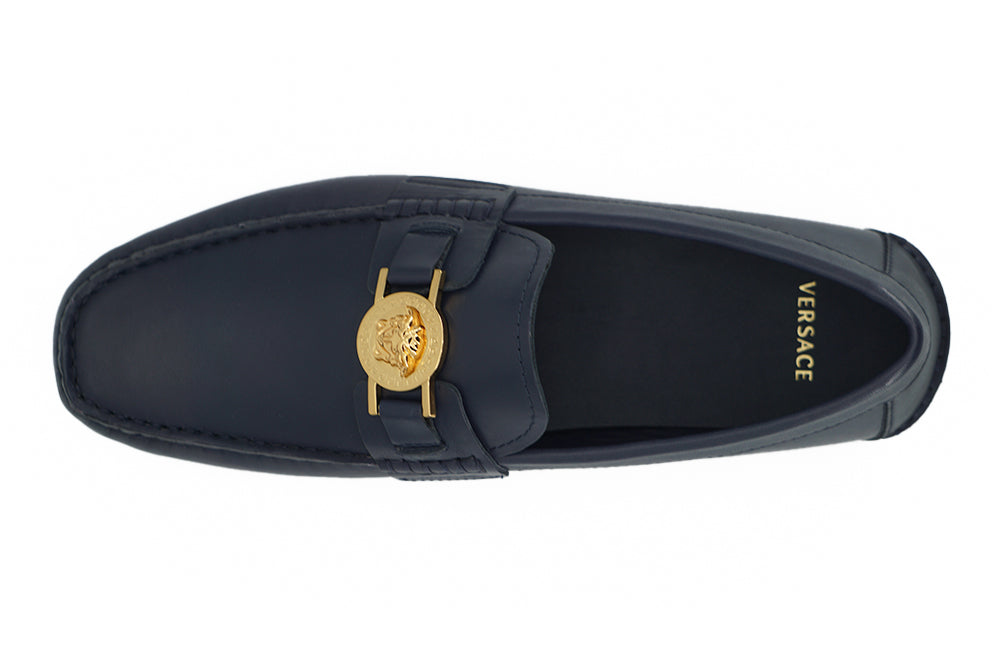 Elegant Navy Blue Calf Leather Loafers-Versace-LabelTerrace.com