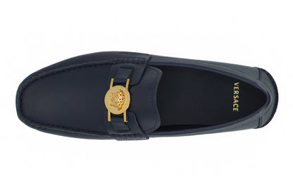 Elegant Navy Blue Calf Leather Loafers-Versace-LabelTerrace.com