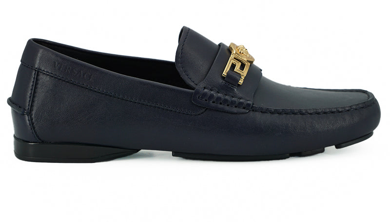 Elegant Navy Blue Calf Leather Loafers-Versace-LabelTerrace.com