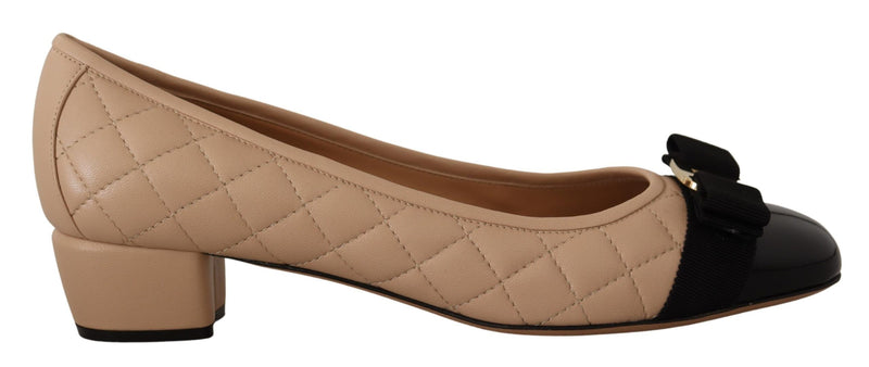 Elegant Quilted Leather Pumps in Beige and Black-Salvatore Ferragamo-LabelTerrace.com
