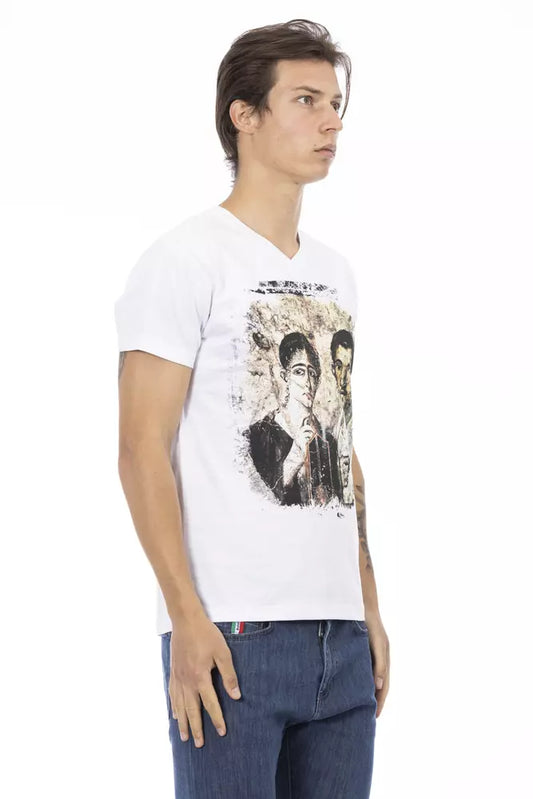 Elegant V-Neck Designer Tee with Chic Front Print-Trussardi Action-LabelTerrace.com