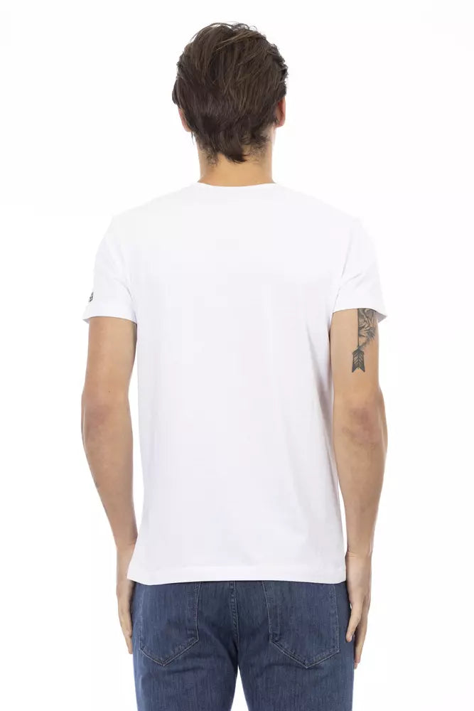 Elegant V-Neck Designer Tee with Chic Front Print-Trussardi Action-LabelTerrace.com