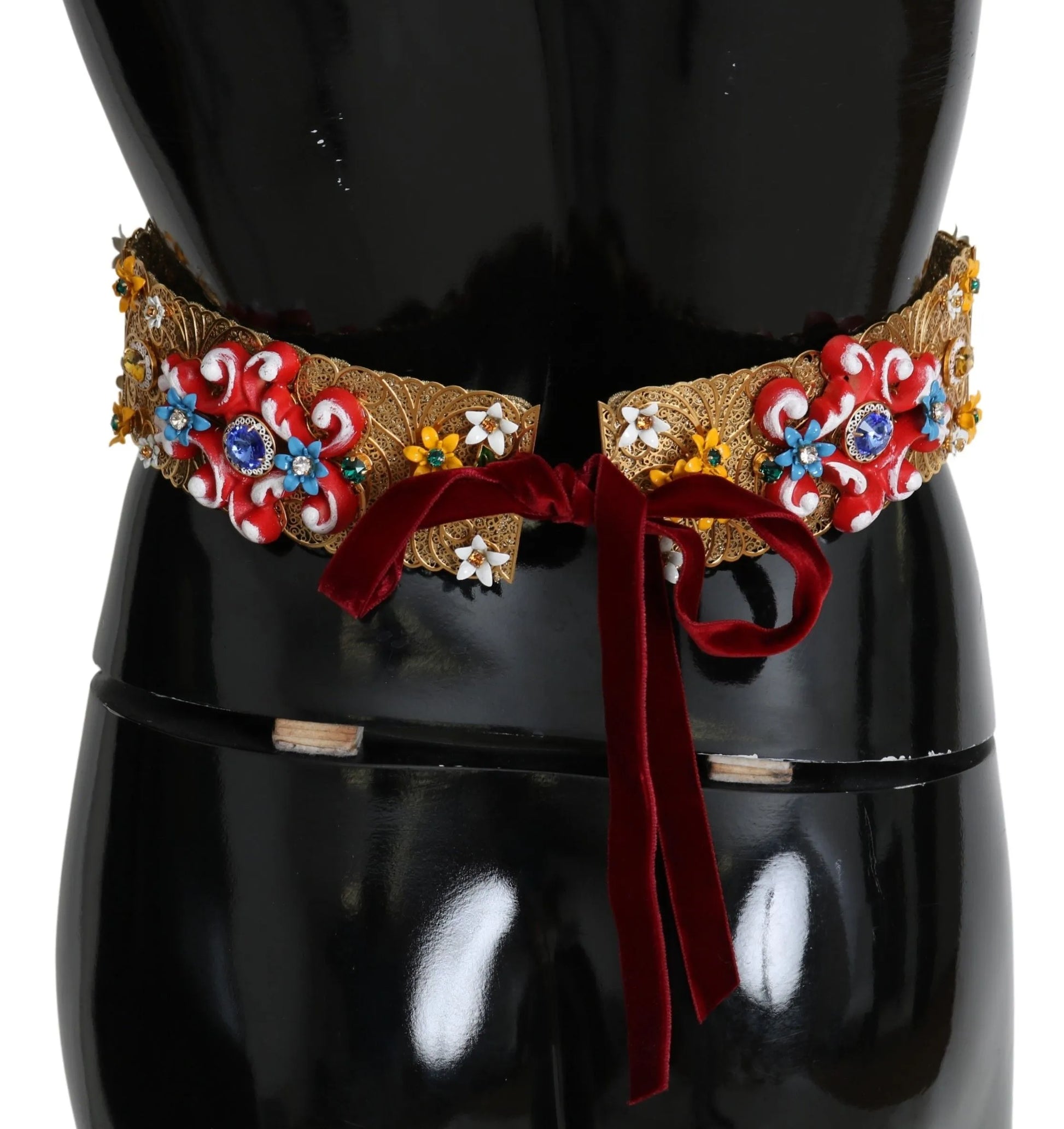 Embellished Floral Crystal Wide Waist Golden Belt-Dolce & Gabbana-LabelTerrace.com