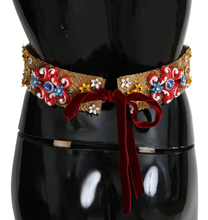 Embellished Floral Crystal Wide Waist Golden Belt-Dolce & Gabbana-LabelTerrace.com