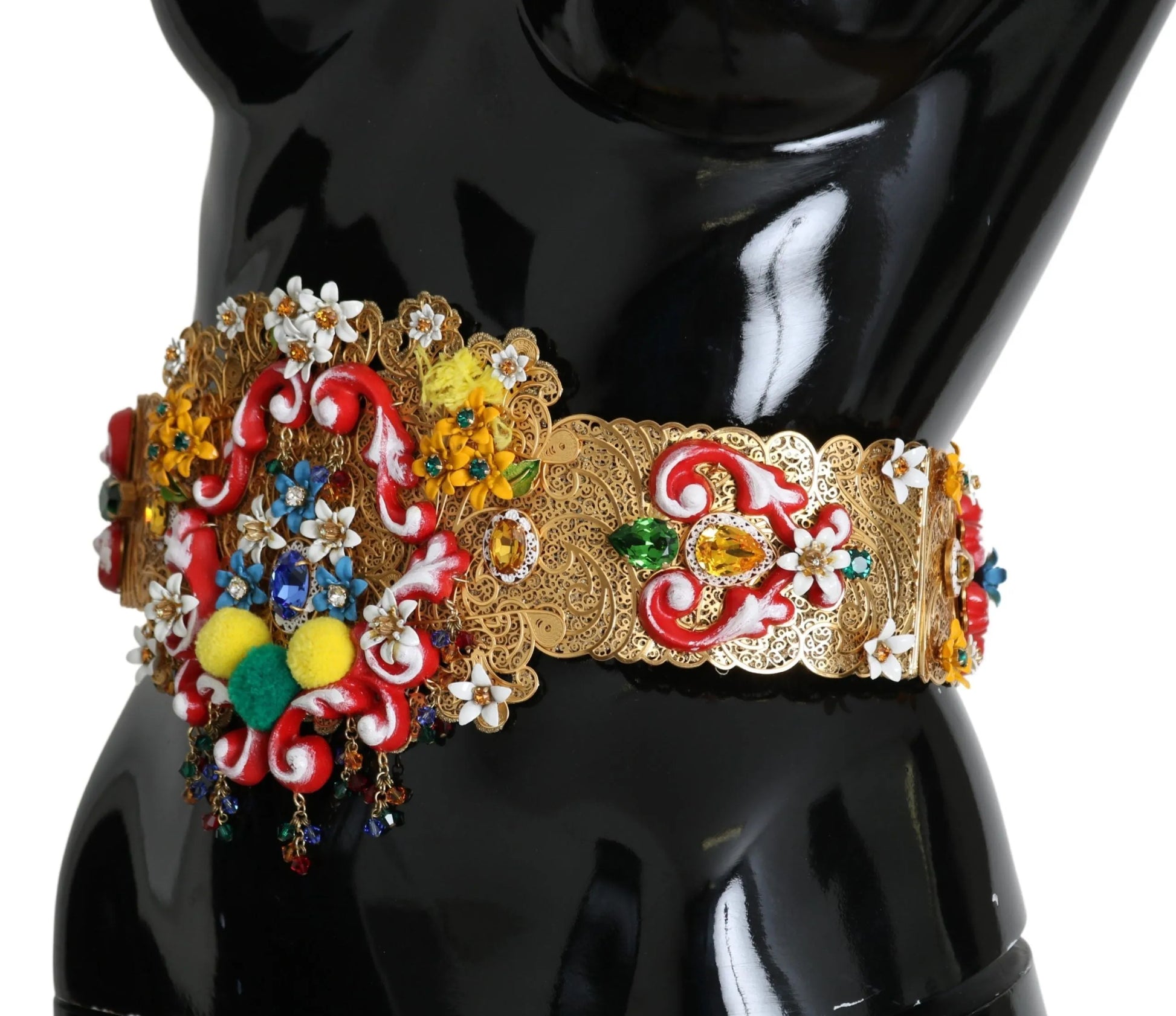 Embellished Floral Crystal Wide Waist Golden Belt-Dolce & Gabbana-LabelTerrace.com