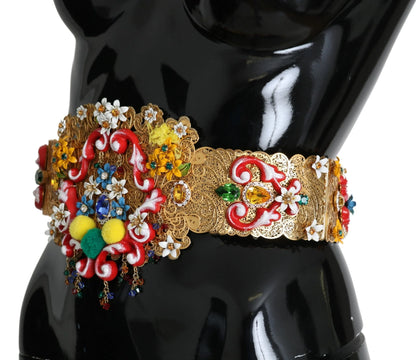 Embellished Floral Crystal Wide Waist Golden Belt-Dolce & Gabbana-LabelTerrace.com