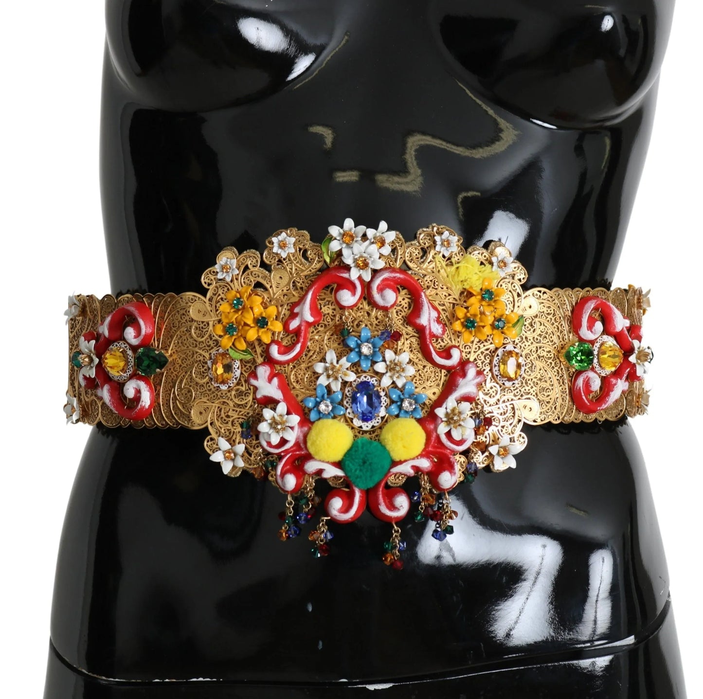 Embellished Floral Crystal Wide Waist Golden Belt-Dolce & Gabbana-LabelTerrace.com