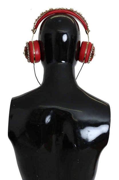 FRENDS Leather Red Floral Crystal Headset Headphones-Dolce & Gabbana-LabelTerrace.com