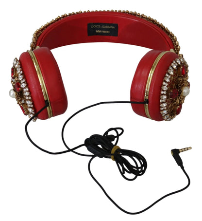 FRENDS Leather Red Floral Crystal Headset Headphones-Dolce & Gabbana-LabelTerrace.com