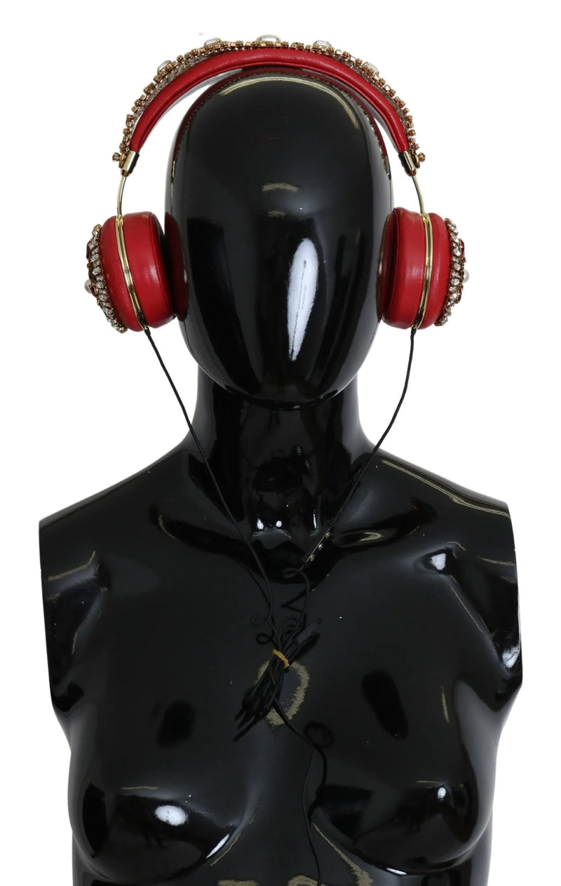 FRENDS Leather Red Floral Crystal Headset Headphones-Dolce & Gabbana-LabelTerrace.com