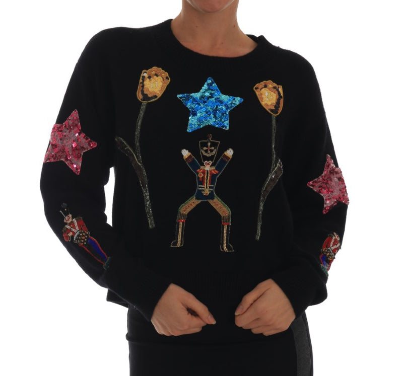 Fairy Tale Crystal Black Cashmere Sweater-Dolce & Gabbana-LabelTerrace.com