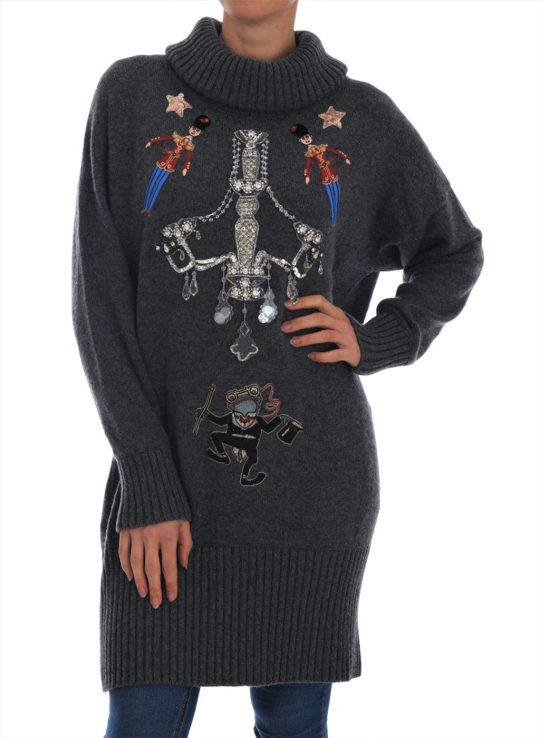 Fairy Tale Crystal Gray Cashmere Sweater-Dolce & Gabbana-LabelTerrace.com
