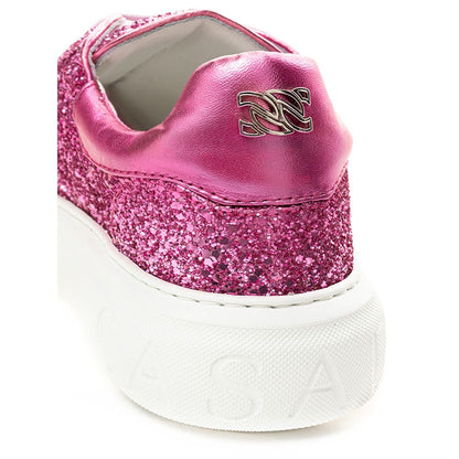 Fuchsia Fabric And Leather Low Top Sneakers