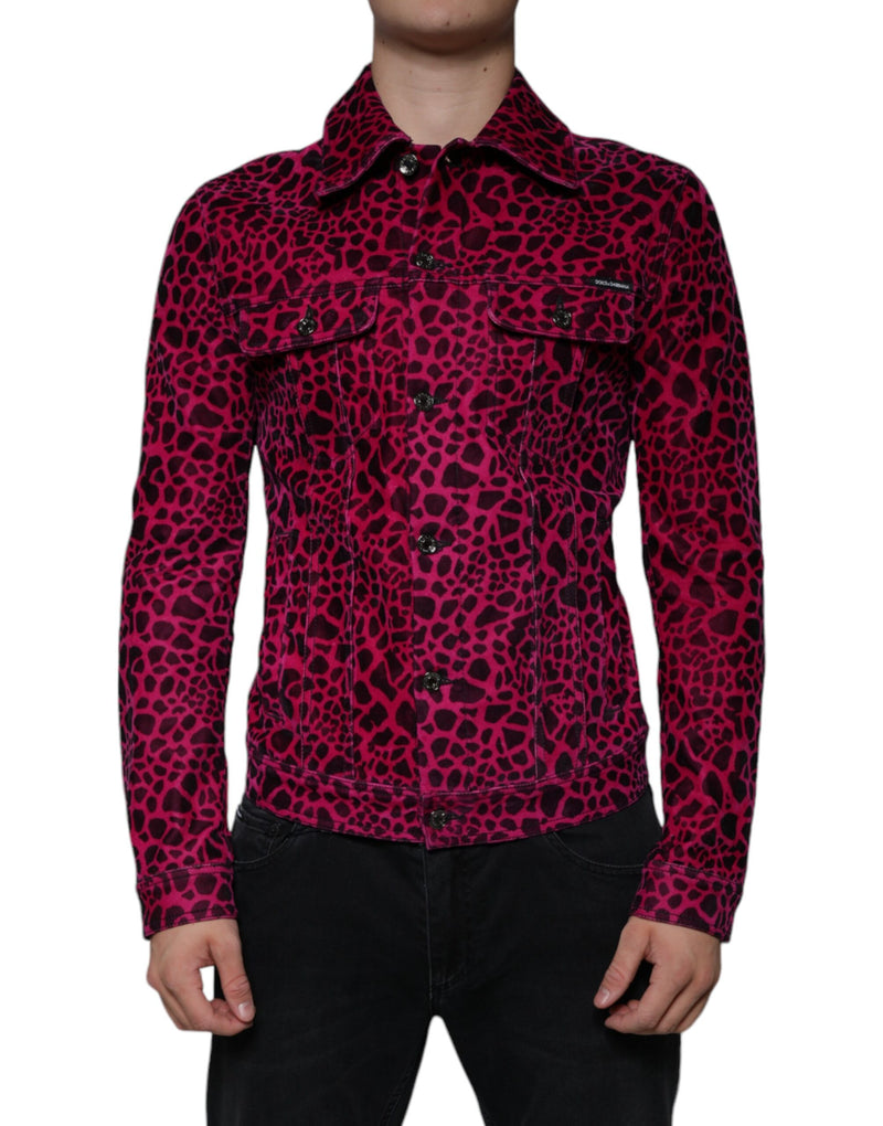 Fuchsia Leopard Button Down Collared Jacket-Dolce & Gabbana-LabelTerrace.com