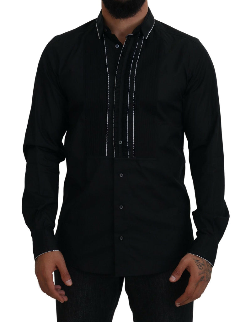 GOLD Black Tuxedo Slim Fit Cotton Shirt-Dolce & Gabbana-LabelTerrace.com