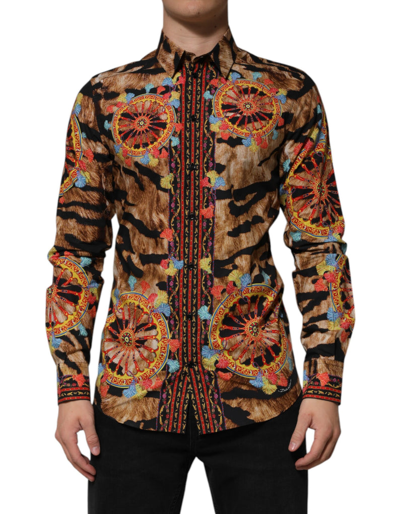 GOLD Cotton Tiger Carretto Long Sleeve Shirt-Dolce & Gabbana-LabelTerrace.com