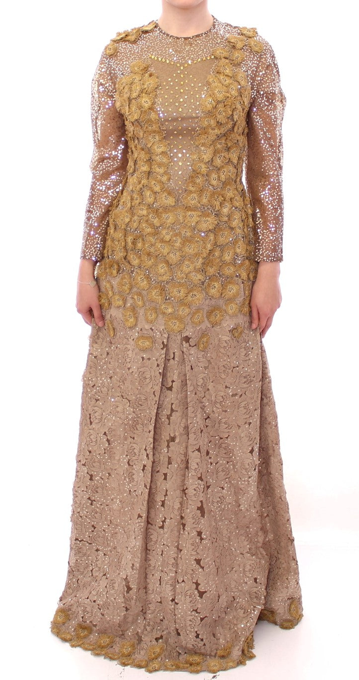 GOLD Long Lace Maxi Crystal Dress-Lanre Da Silva Ajayi-LabelTerrace.com