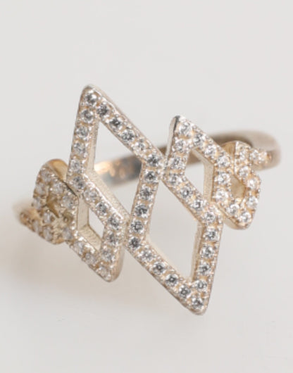 Geometric Diamond Shape Pave CZ Crystal Jewelry Ring-Nialaya-LabelTerrace.com