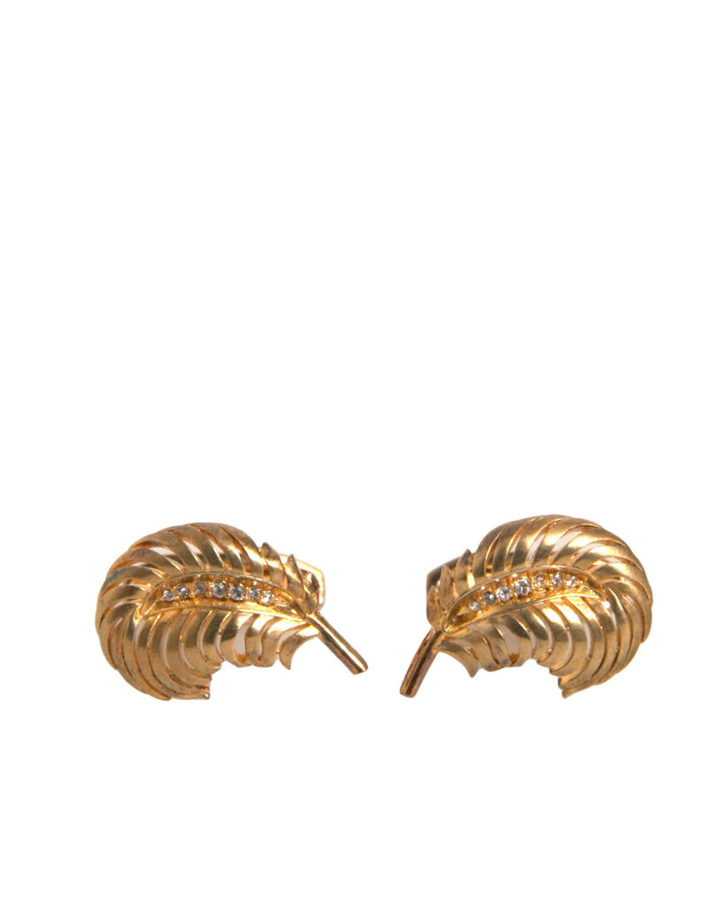 Gold 925 Sterling Silver Crystal Leaf Cufflink-Dolce & Gabbana-LabelTerrace.com