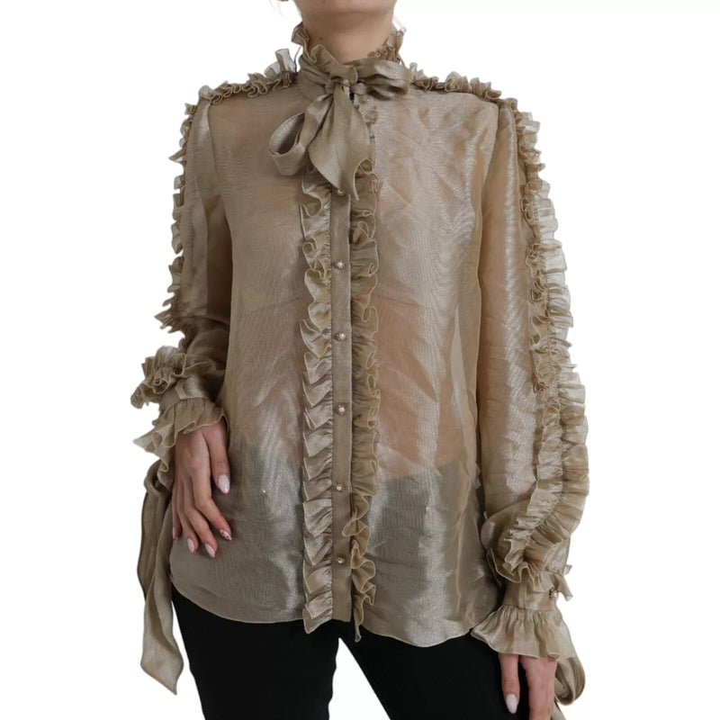 Gold Ascot Collar Ruffles Blouse Top-Dolce & Gabbana-LabelTerrace.com