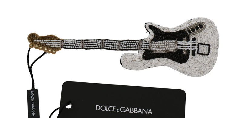 Gold Brass Beaded Guitar Pin Accessory Brooch-Dolce & Gabbana-LabelTerrace.com
