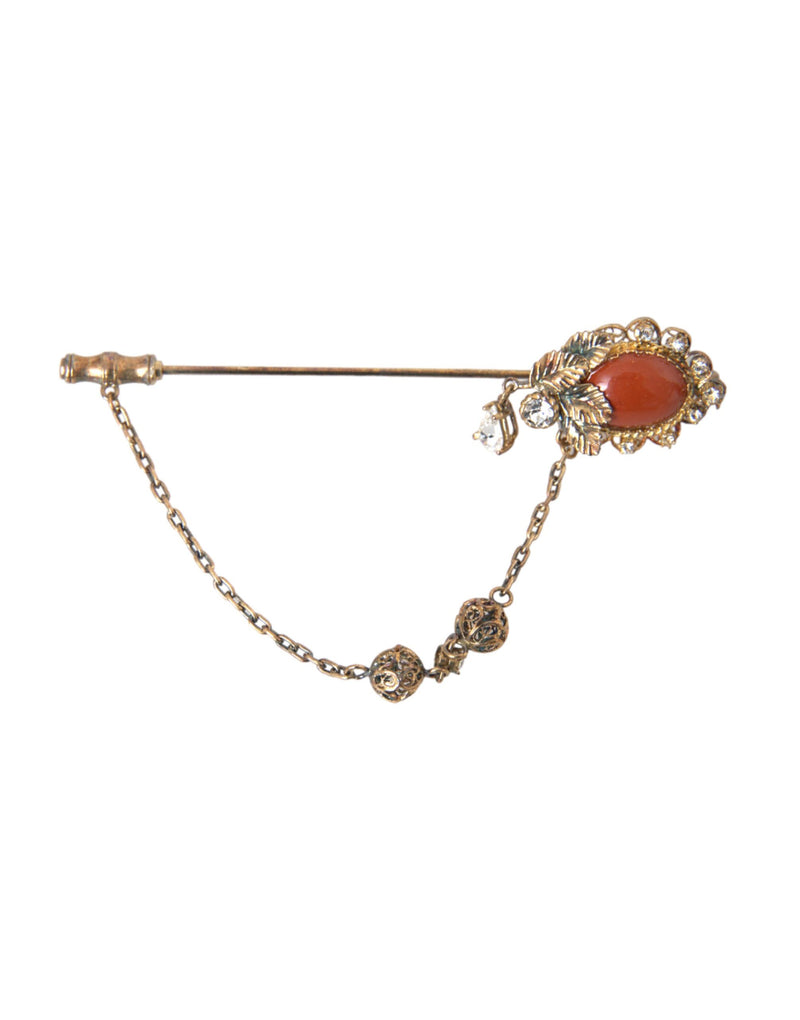 Gold Brass Crystal Chain 925 Sterling Silver Pin Brooch-Dolce & Gabbana-LabelTerrace.com
